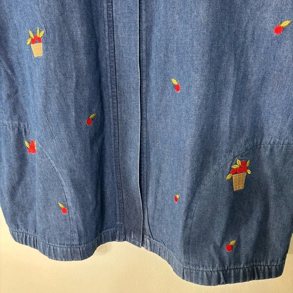 Allison Daley Vintage Cotton Apple Print Embroidered Cottagecore Fall Denim Vest